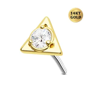 14K Solid Gold Triangle CZ Top Helix Earring Stud