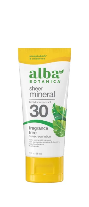 Alba Botanica Mineral Sunscreen Fragrance Free SPF30 4 oz Lotion