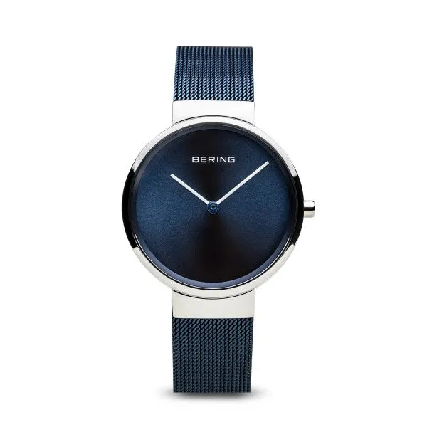 Bering Watch Ladies, Classic Collection, Silver Case, Blue Sunray Dial, Blue Milanese Strap 14531-307