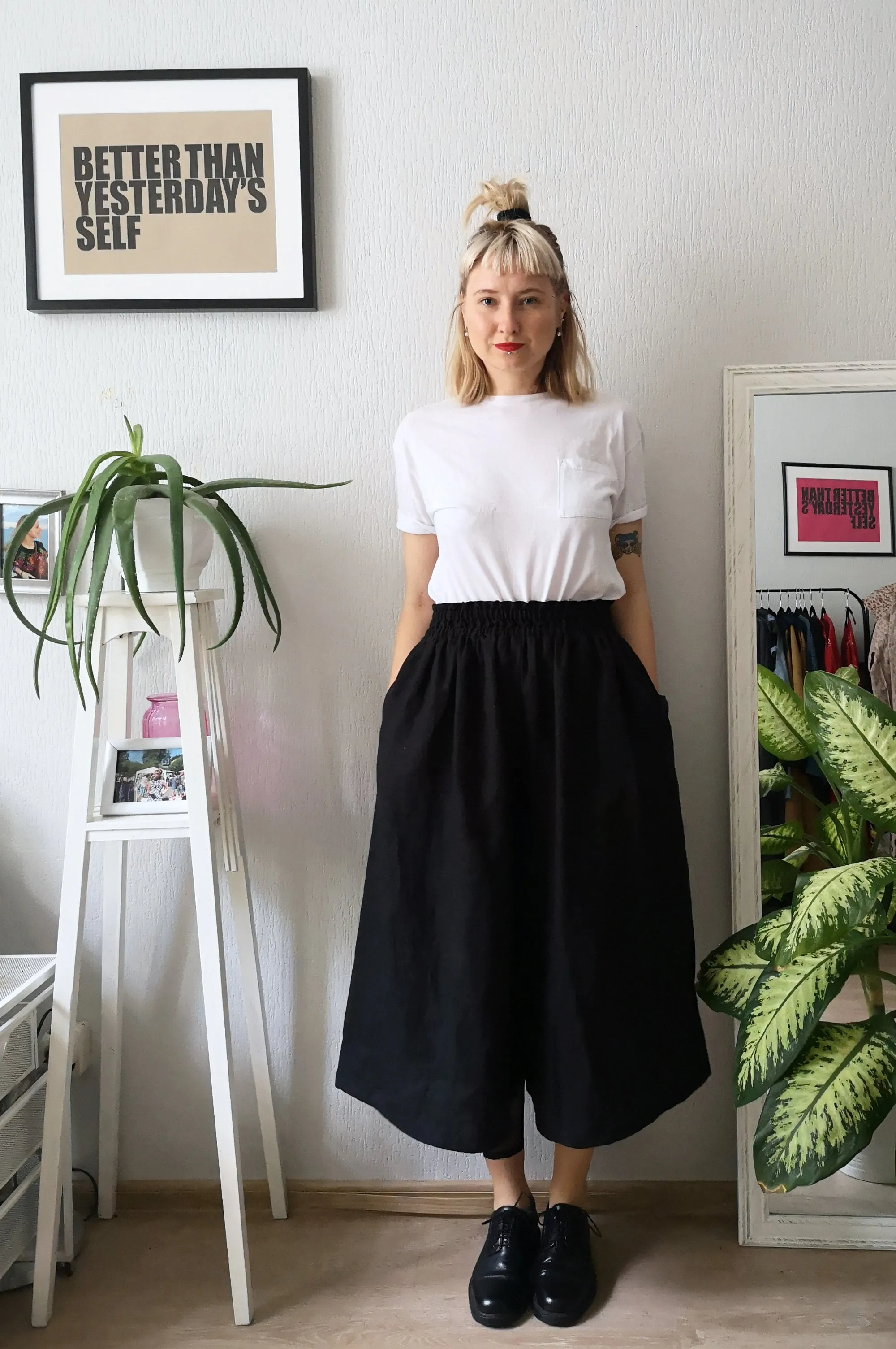 Black Pure Linen Super Wide Statement Japanese Inspired Minimalist Culottes