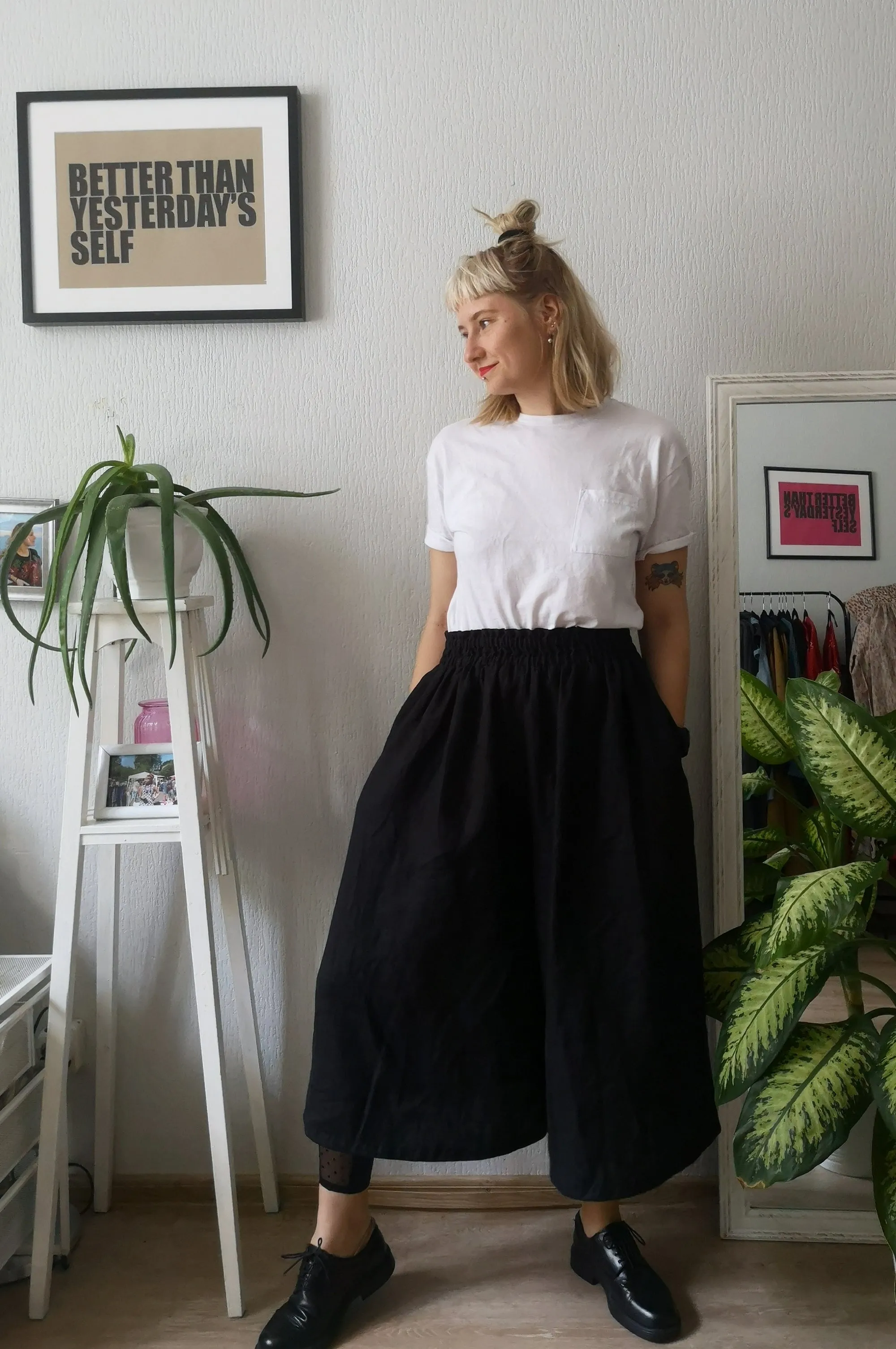 Black Pure Linen Super Wide Statement Japanese Inspired Minimalist Culottes