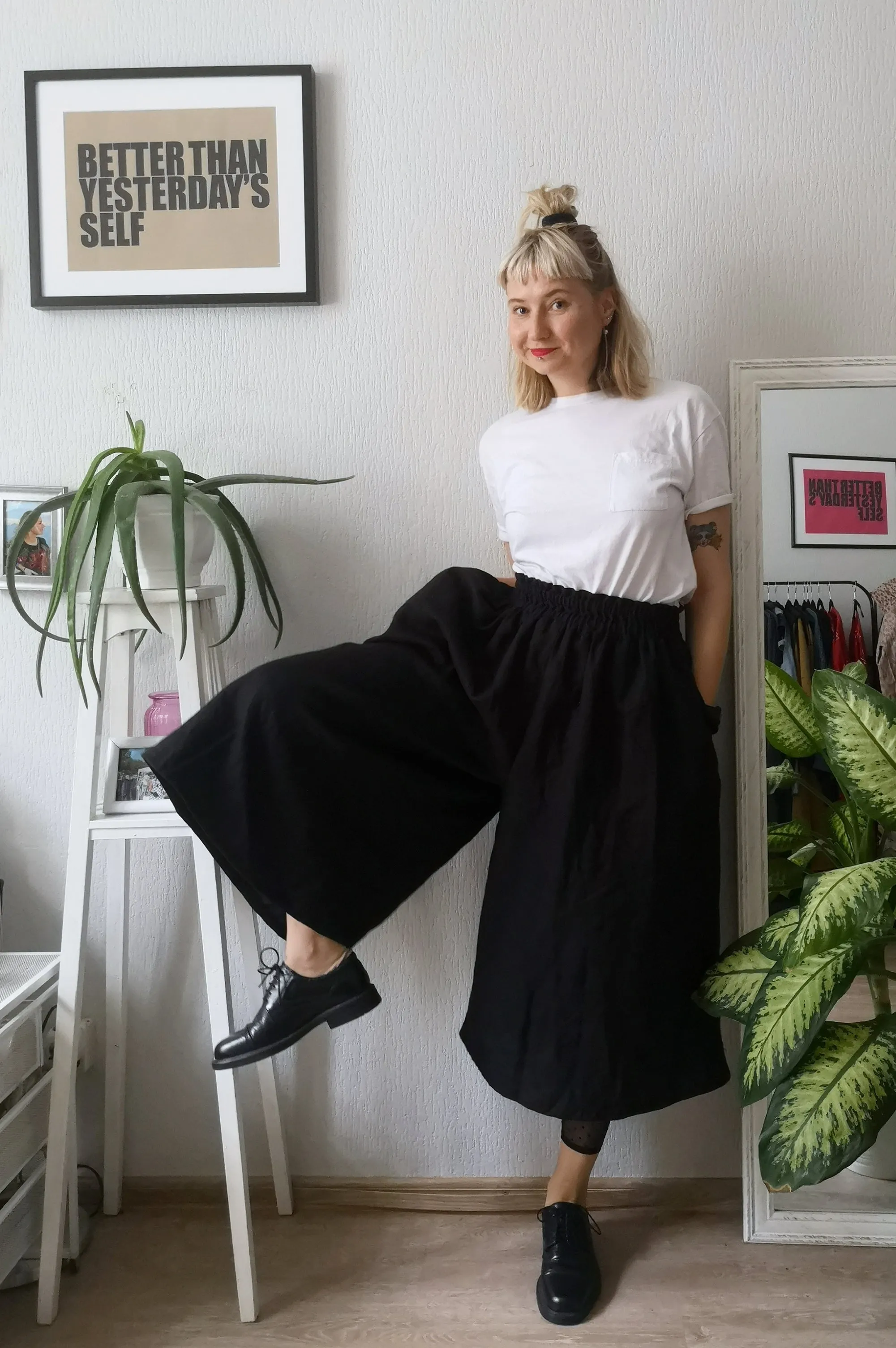 Black Pure Linen Super Wide Statement Japanese Inspired Minimalist Culottes