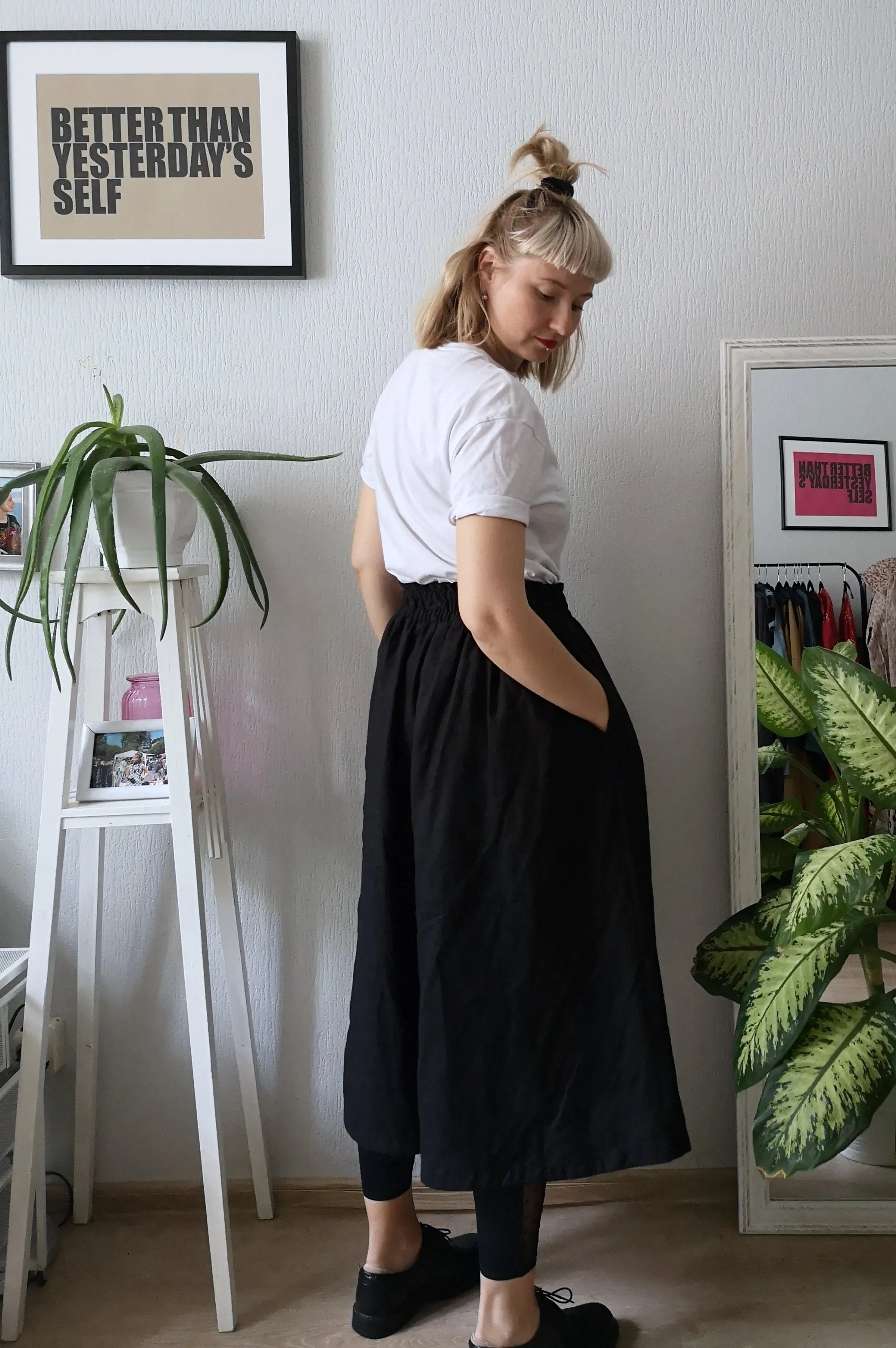 Black Pure Linen Super Wide Statement Japanese Inspired Minimalist Culottes