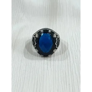 Blue Azurite Sterling Silver Mens Islamic Ottoman Ring