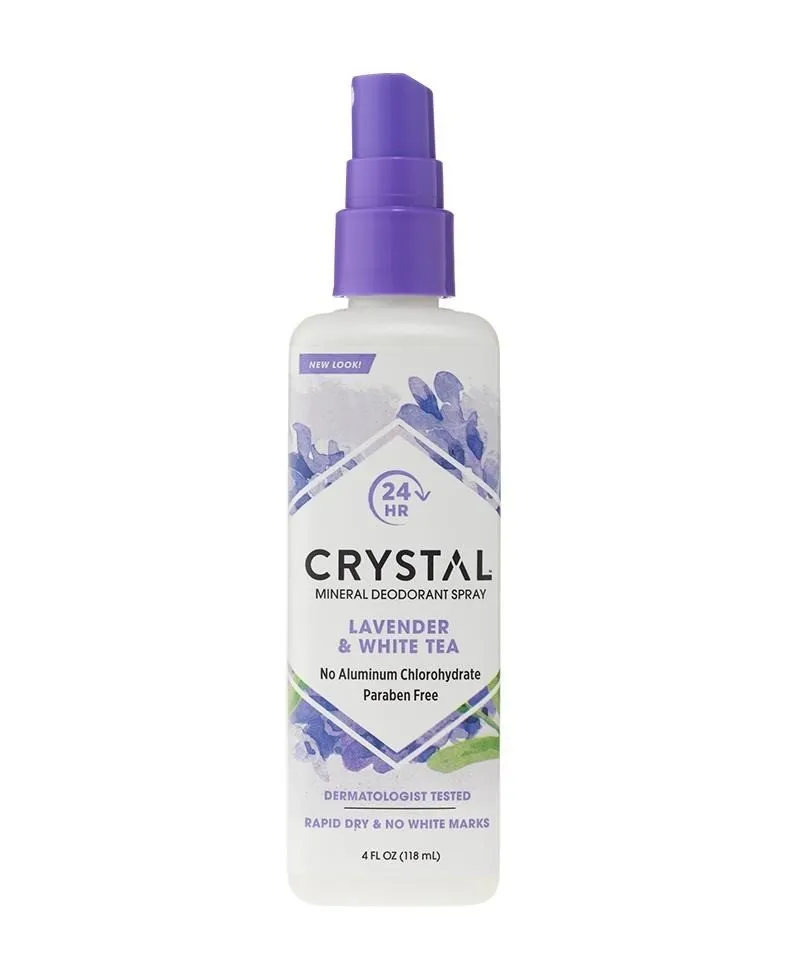 Crystal Body Deodorant Mineral Deodorant Spray Lavender & White Tea 4 oz Liquid