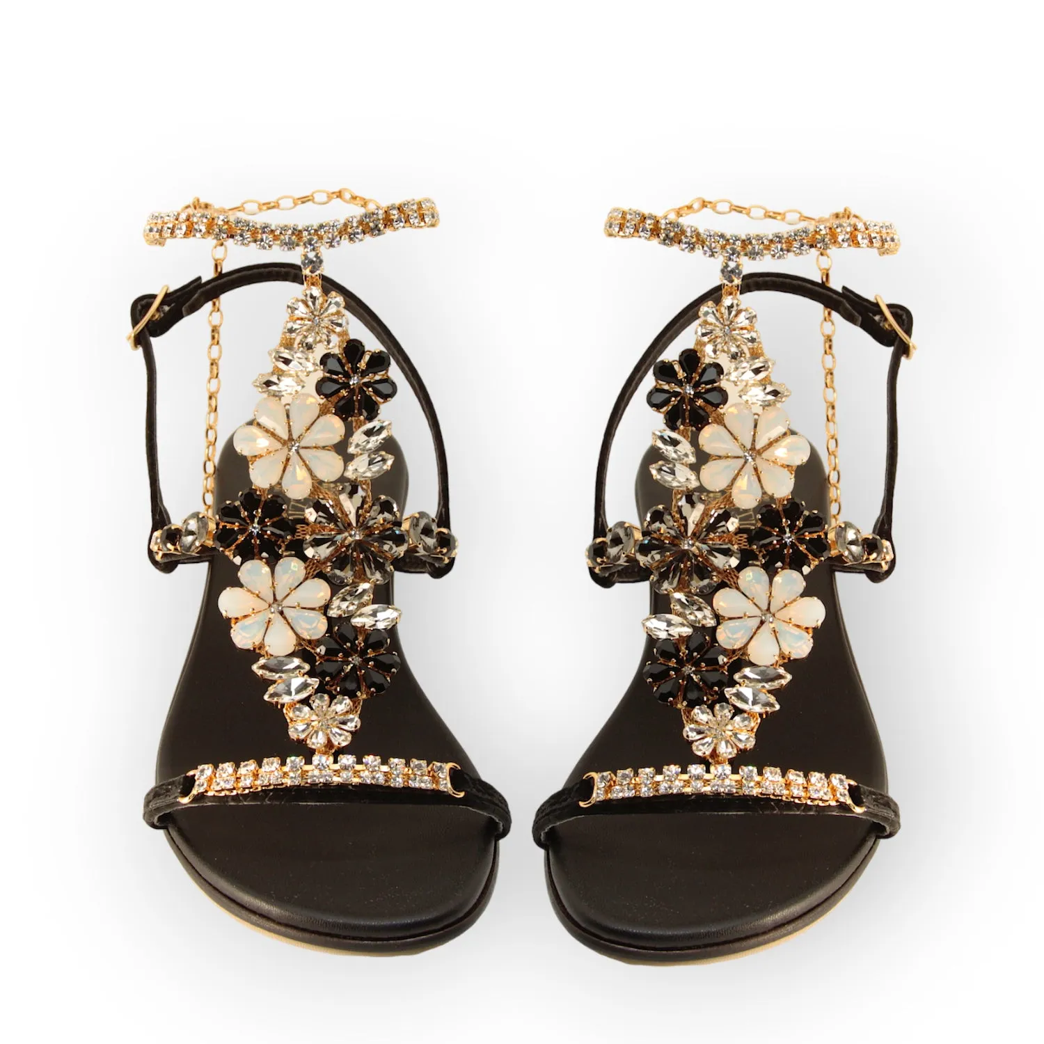 Daisy black and withe crystals embellished sandal