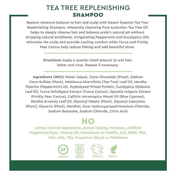 Desert Essence Tea Tree Replenishing Shampoo 12 Oz