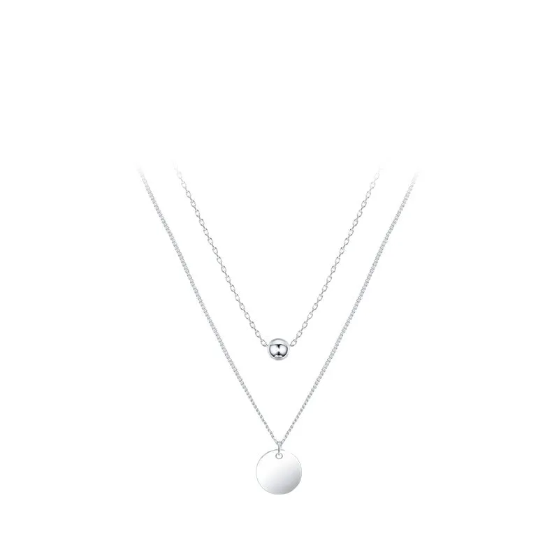 Elegant 925 Sterling Silver Double Layer Necklace for Women with Minimalist Design