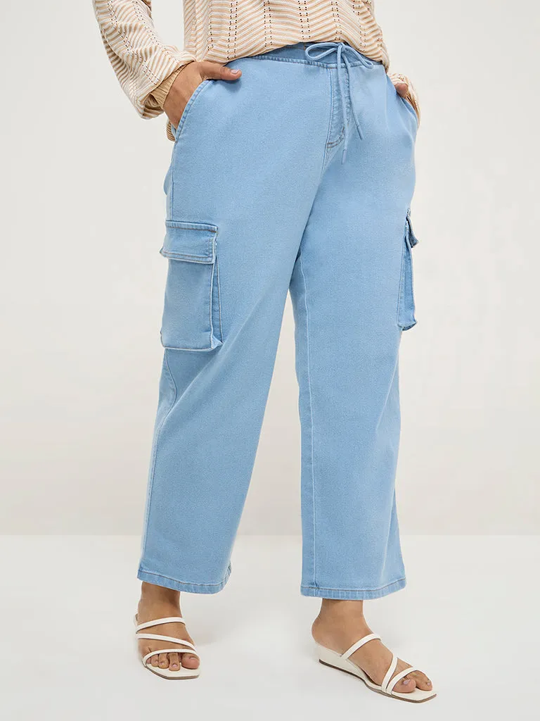 Gia Light Blue Cargo-Style Straight - Fit High - Rise Jeans