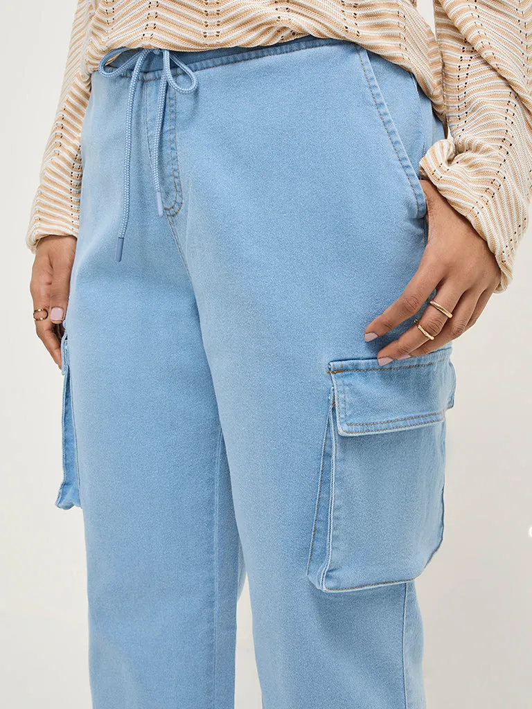 Gia Light Blue Cargo-Style Straight - Fit High - Rise Jeans