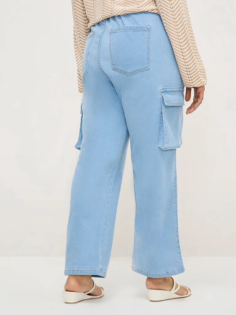 Gia Light Blue Cargo-Style Straight - Fit High - Rise Jeans