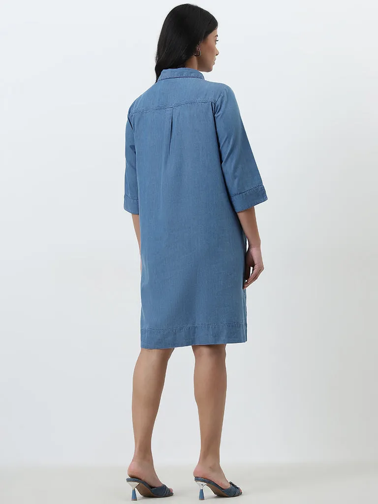 Gia Light Blue Denim A-Line Dress