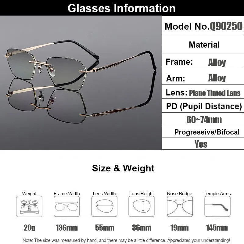 Gmei Men's Eyeglasses Golden Pure Titanium Rimless Gradient Grey Q90250