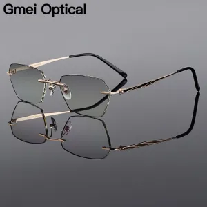 Gmei Men's Eyeglasses Golden Pure Titanium Rimless Gradient Grey Q90250