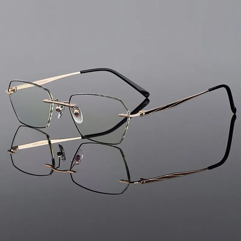 Gmei Men's Eyeglasses Golden Pure Titanium Rimless Gradient Grey Q90250