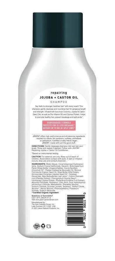 Jason Natural Cosmetics Repairing Jojoba   Castor Oil Shampoo 16 oz Liquid