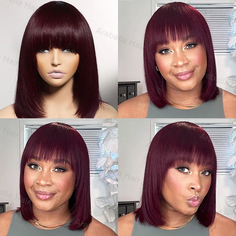 Minimalist Short Bob - Reddish Purple Burgundy Layered Straight with Bangs