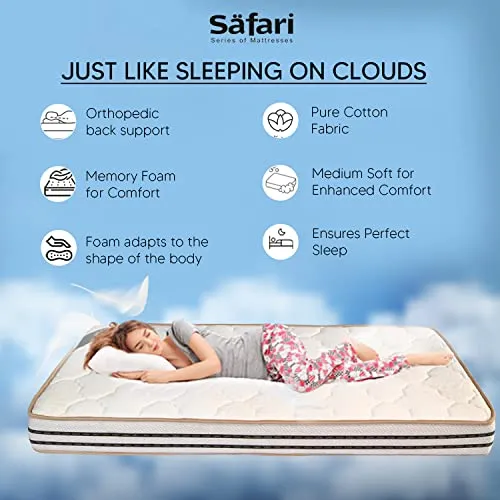 Safari The Mattress Company Memory Foam Mattress, Medium Firm, Queen Size Bed, High Density Foam, 6 Inch Thickness (78X60X6) | 5 Years Warranty