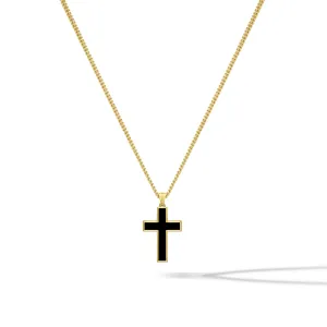 Stone Cross Pendant -  14K Gold Onyx