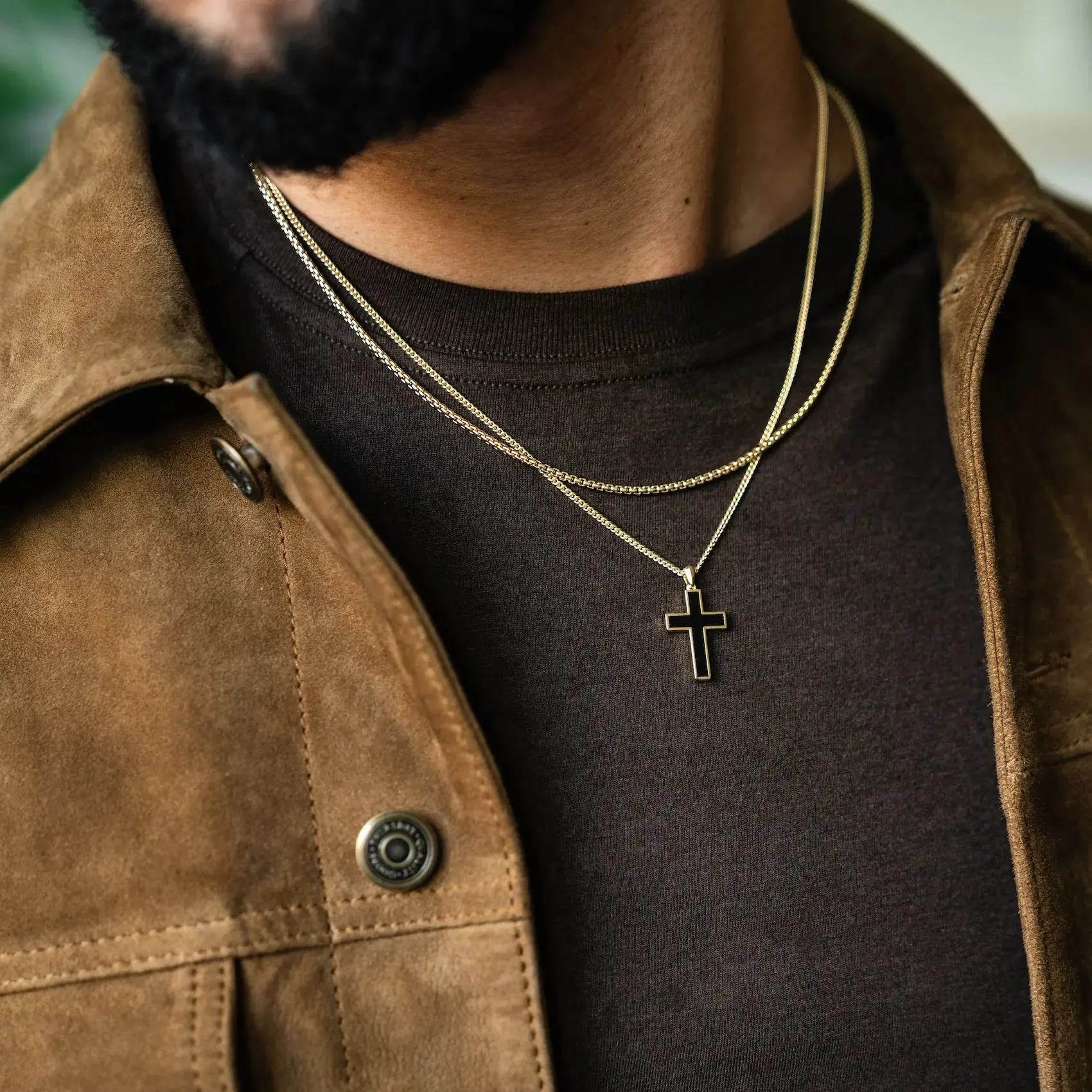 Stone Cross Pendant -  14K Gold Onyx