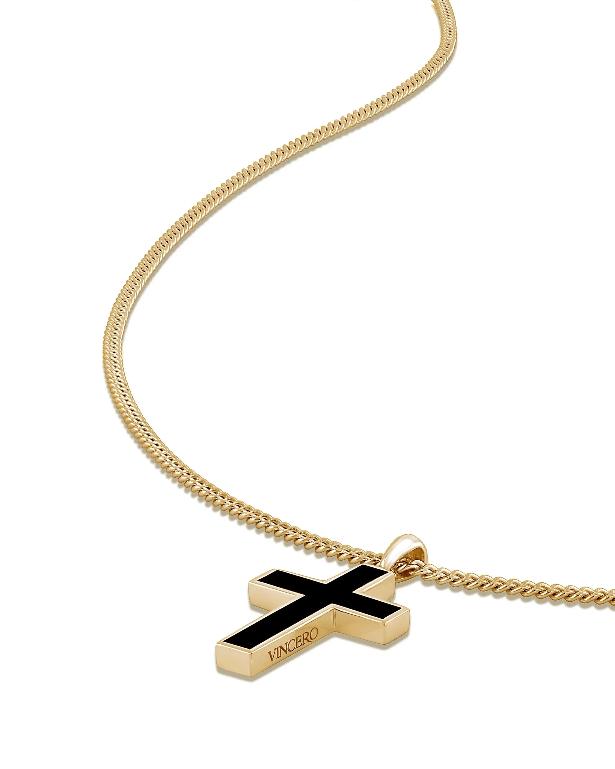 Stone Cross Pendant -  14K Gold Onyx