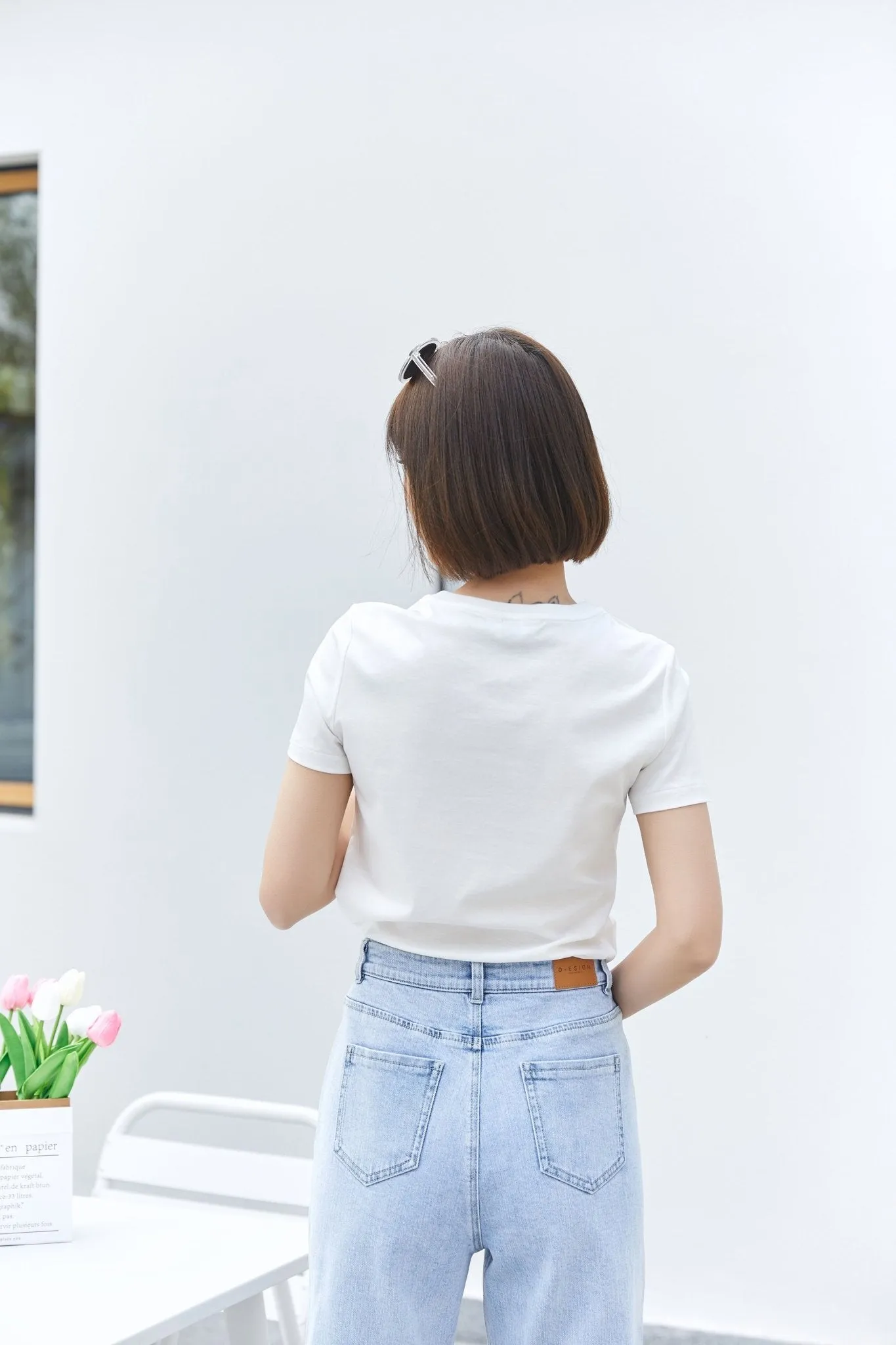 White Short Sleeve Cute Pattern Cotton T-shirt